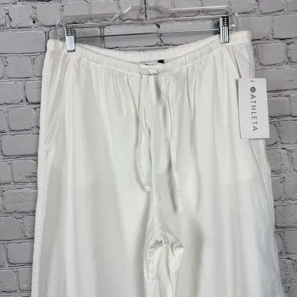NWT Athleta Paradise Wide Leg Pant White Women Size M Linen Blend Drawstring - Picture 5 of 15